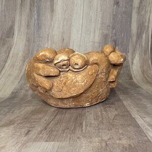 Vtg FROG Art Pottery Planter Clay Kersten Bros 1970s Big Eyes Hanging Pot
